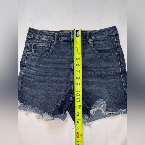 American Eagle Size 12 Dark Wash Super Hi Rise Shortie Super Stretch Jean Shorts - Picture 5 of 8